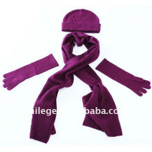 fashion beautiful plain wool hats,scarves & gloves sets